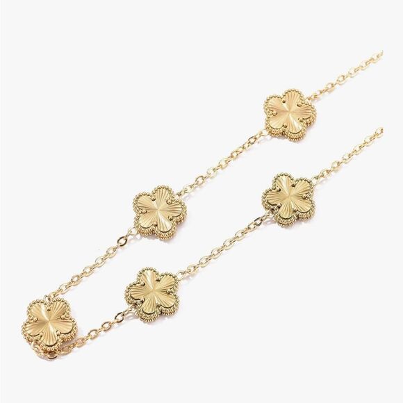 18K Gold Four Leaf Clover Charm Necklace Stainless Steel Dainty Lucky Chain 18”